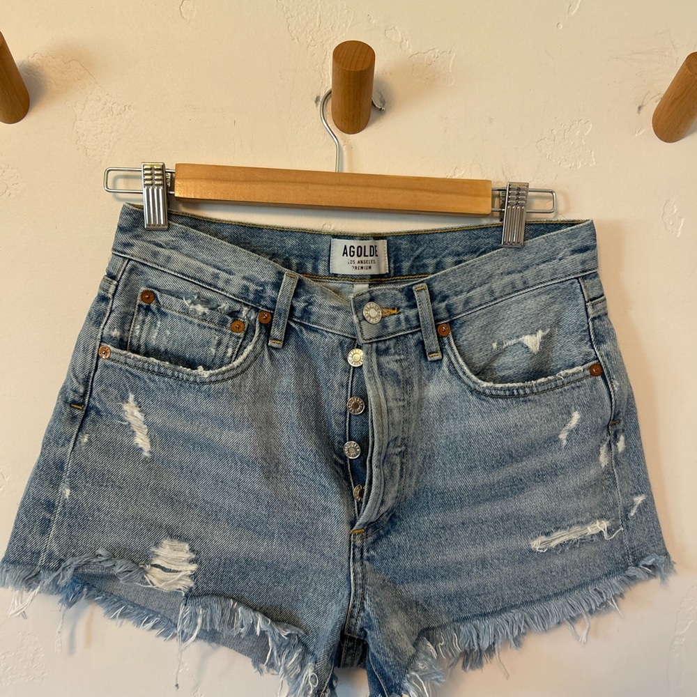 AGOLDE Denim Shorts Sz 25, 2” Inseam High Rise Distressed